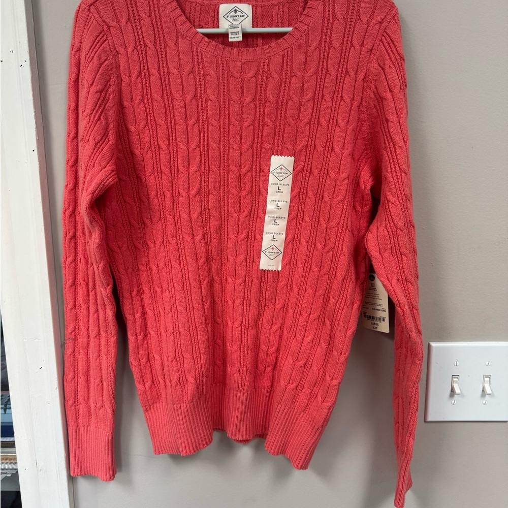 NWT St John’s Bay Women's Cable Knit Sweater - Bright Coral
